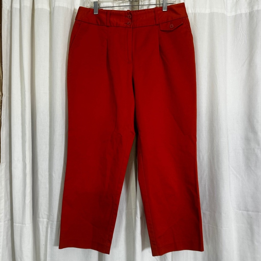 Liz Claiborne Brick Red Pleated Cropped Career Dress Pants Womens Size 12 Preppy